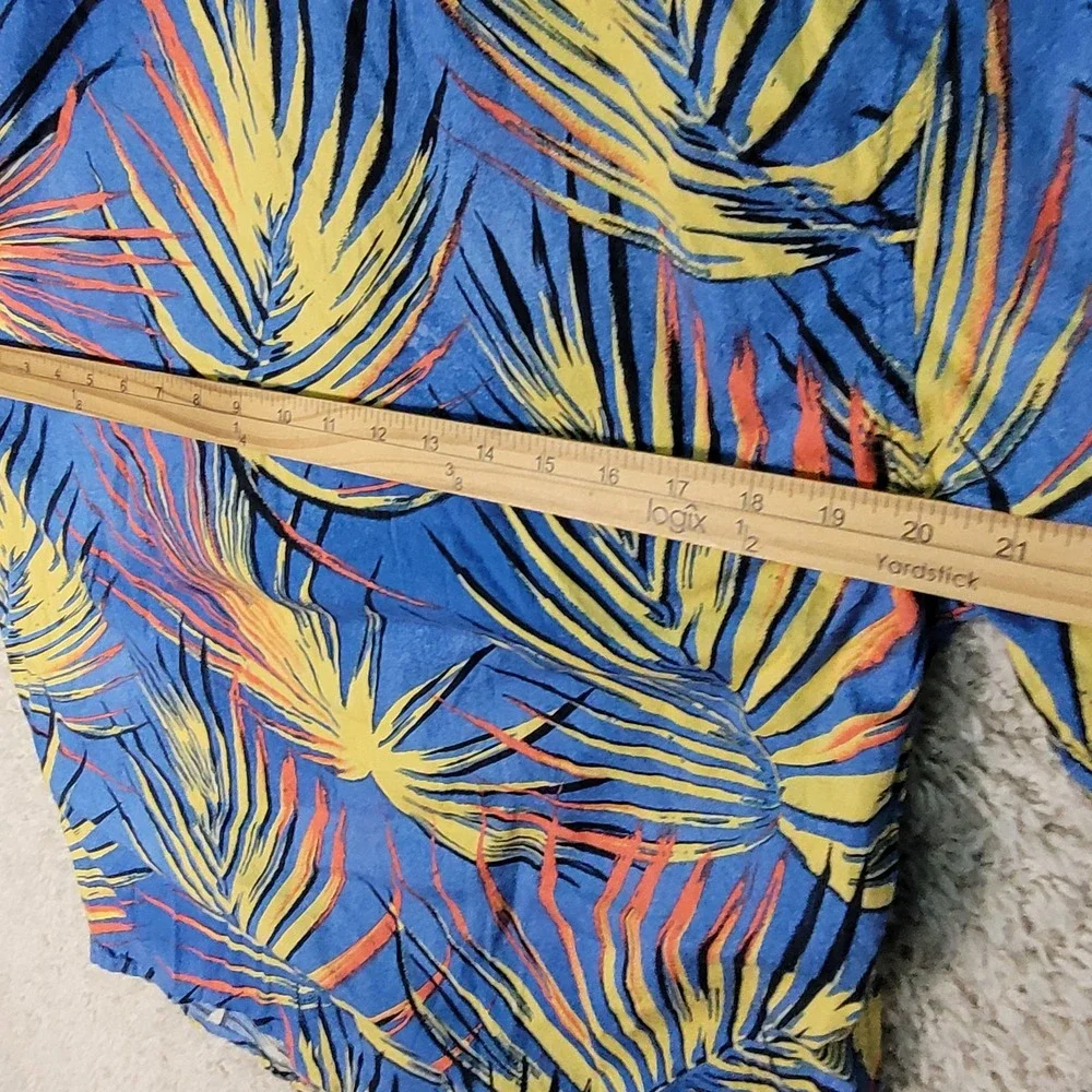 Quiksiver Hawaiian Shirt Men's Large Blue Yellow Floral Leaf Short Sleeve Button